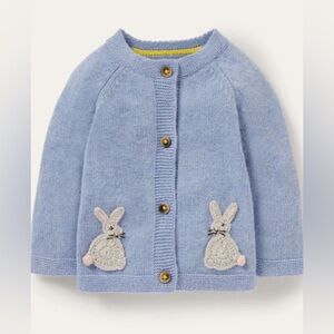 Baby Boden crochet bunny wool blend button baby blue cardigan sweater
